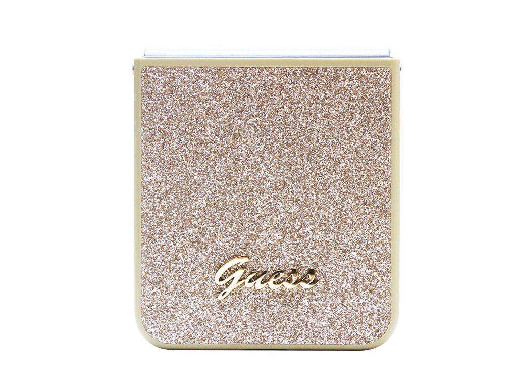 Guess PC/TPU Glitter Flakes Metal Logo Zadní Kryt pro Samsung Galaxy Z Flip 5 Gold