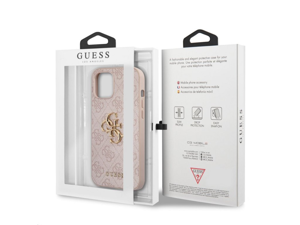 Zadní Kryt Guess PU 4G Metal Logo pro iPhone 12/12 Pro - růžový