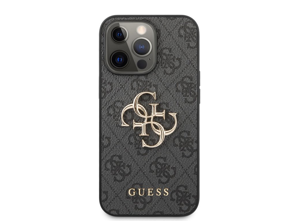 Zadní Kryt Guess PU 4G Metal Logo pro iPhone 13 Pro Max - šedý