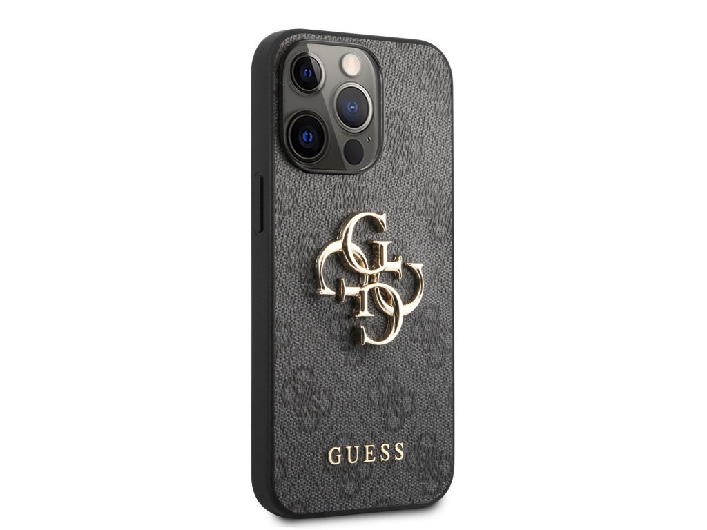 Zadní Kryt Guess PU 4G Metal Logo pro iPhone 13 Pro Max - šedý