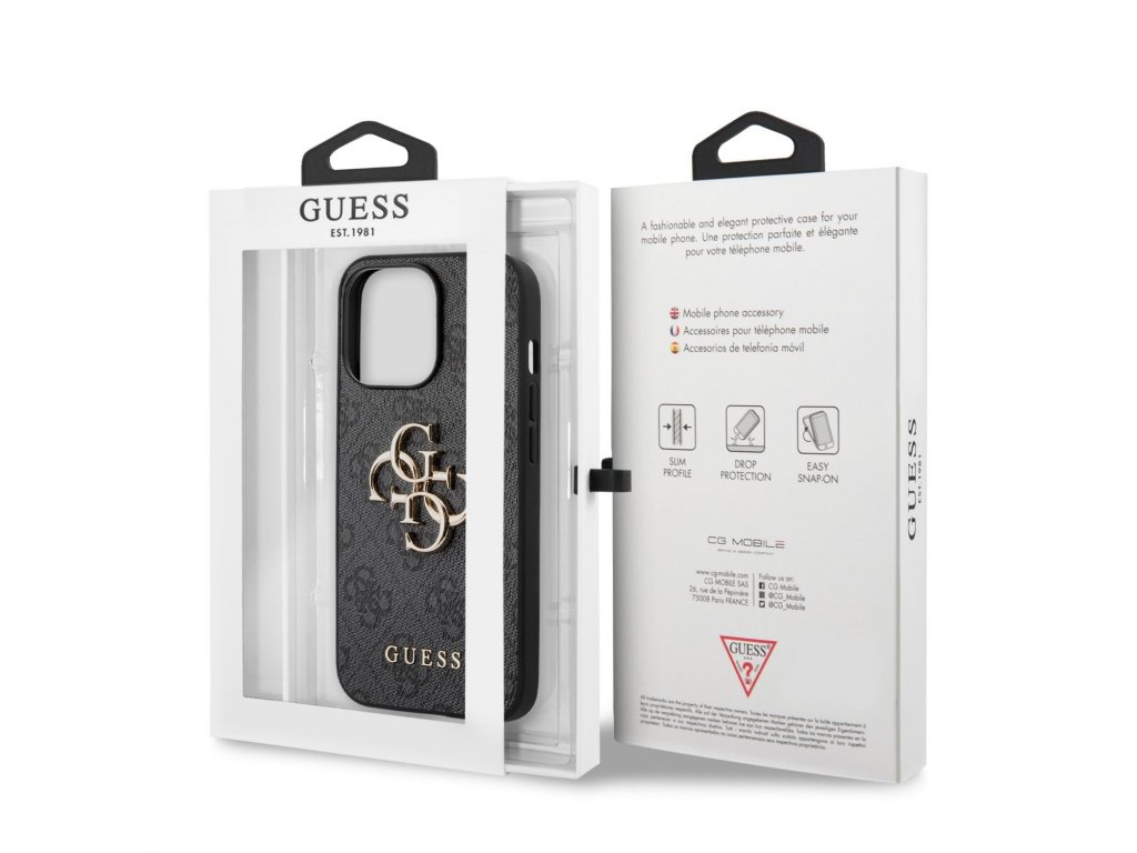 Zadní Kryt Guess PU 4G Metal Logo pro iPhone 13 Pro Max - šedý