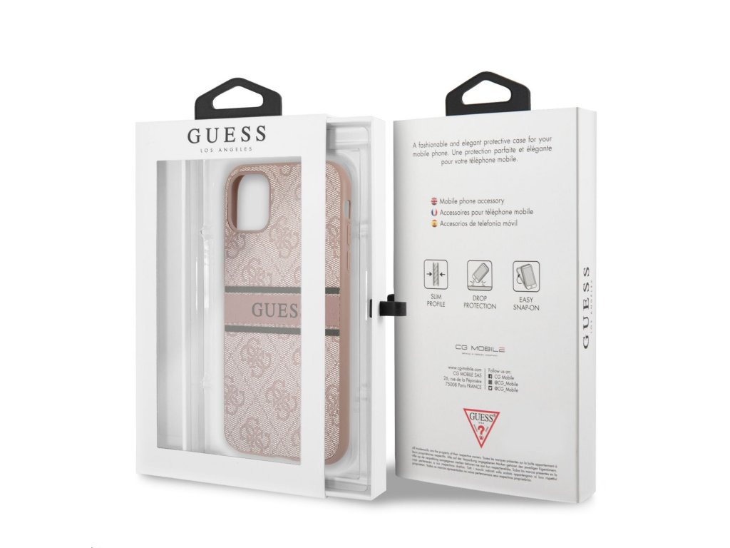 Zadní Kryt Guess PU 4G Printed Stripe pro iPhone 11 - růžový