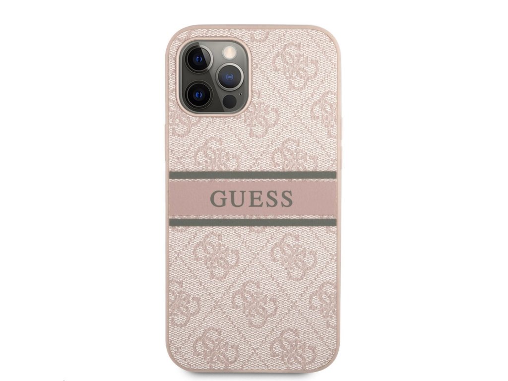 Zadní Kryt Guess PU 4G Printed Stripe pro iPhone 12/12 Pro - růžový