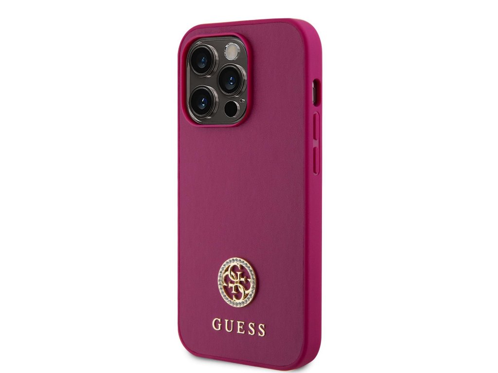 Kryt Guess PU 4G Strass Metal Logo pro iPhone 15 Pro Max - růžový