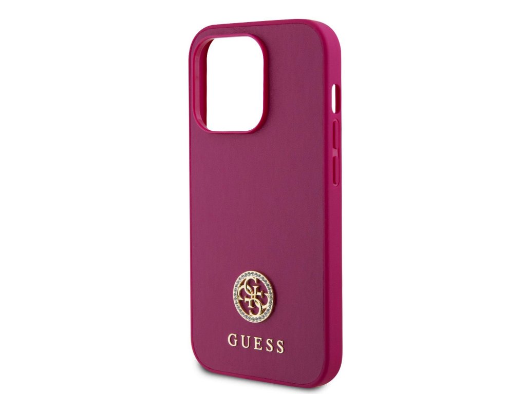 Kryt Guess PU 4G Strass Metal Logo pro iPhone 15 Pro Max - růžový