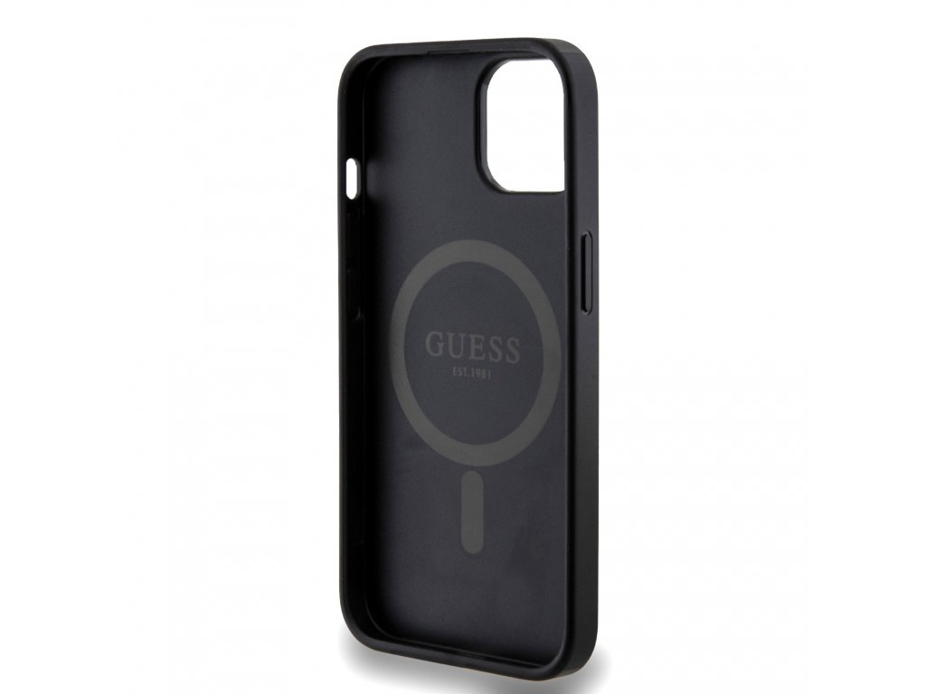 Kryt Guess PU Leather 4G Colored Ring MagSafe pro iPhone 14 - černý