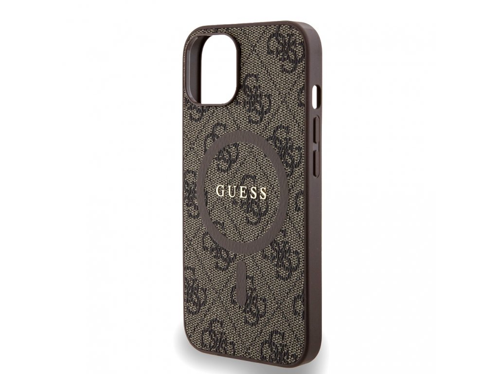 Kryt Guess PU Leather 4G Colored Ring MagSafe pro iPhone 14 - hnědý