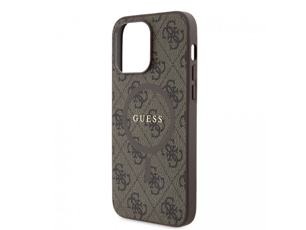 Kryt Guess PU Leather 4G Colored Ring MagSafe pro iPhone 14 Pro Max - hnědý