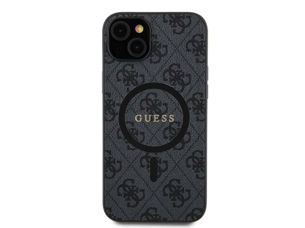 Kryt Guess PU Leather 4G Colored Ring MagSafe pro iPhone 15 Plus - černý