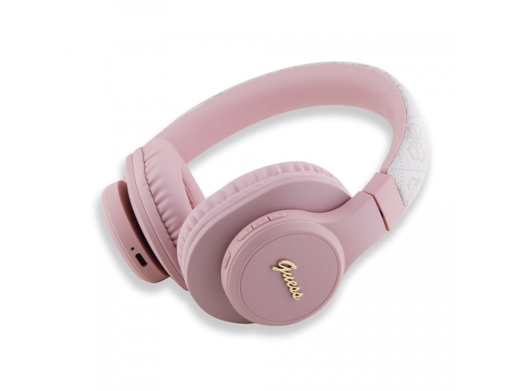 Bezdrátová sluchátka Guess PU Leather 4G Tone on Tone Script Logo BT5.3 - růžová