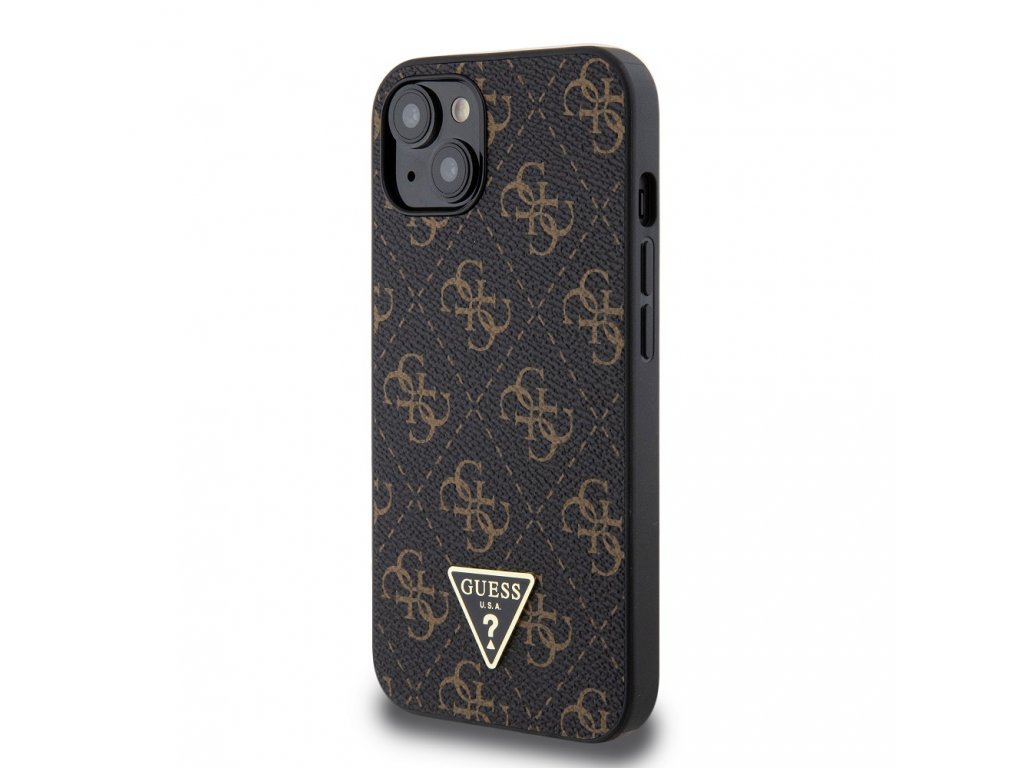 Kryt Guess PU Leather 4G Triangle Metal Logo pro iPhone 13 - černý