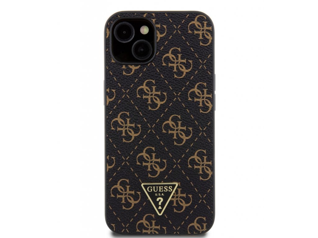 Kryt Guess PU Leather 4G Triangle Metal Logo pro iPhone 13 - černý