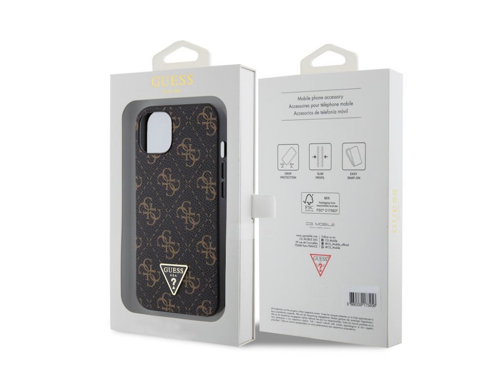 Kryt Guess PU Leather 4G Triangle Metal Logo pro iPhone 13 - černý