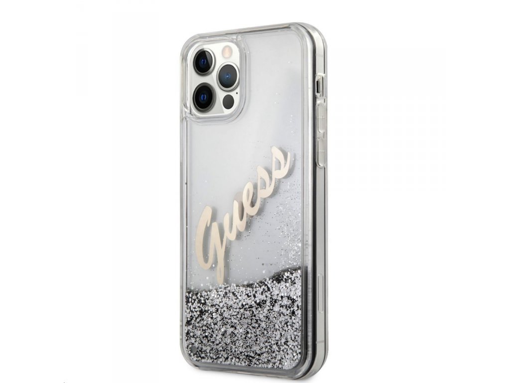 GUHCP12MGLVSSI Guess Liquid Glitter Vintage Zadní Kryt pro iPhone 12/12 Pro 6.1 Silver