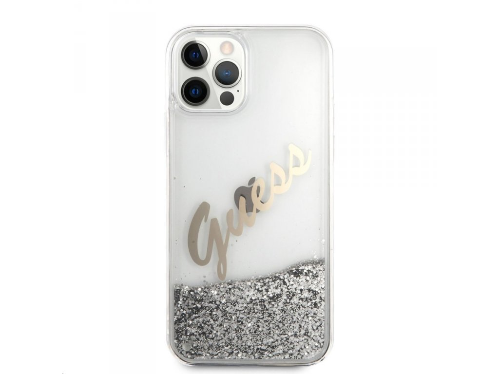 GUHCP12MGLVSSI Guess Liquid Glitter Vintage Zadní Kryt pro iPhone 12/12 Pro 6.1 Silver