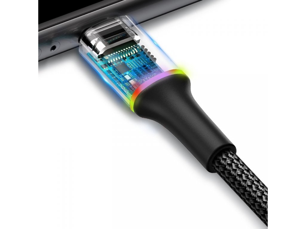 Halo Data Cable odolný nylonový kabel USB / USB-C s diodou LED 3A 0,5M černý (CATGH-A01)