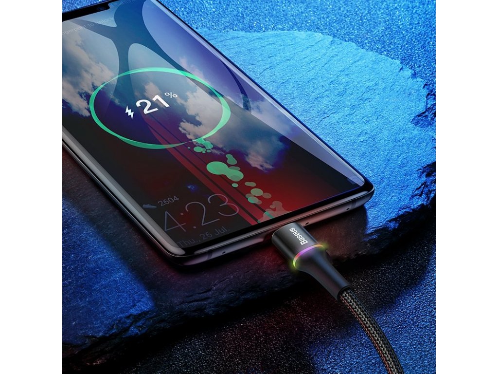 Halo Data Cable odolný nylonový kabel USB / USB-C s diodou LED 3A 0,5M černý (CATGH-A01)