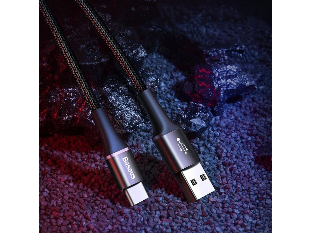 Halo Data Cable odolný nylonový kabel USB / USB-C s diodou LED 3A 0,5M černý (CATGH-A01)