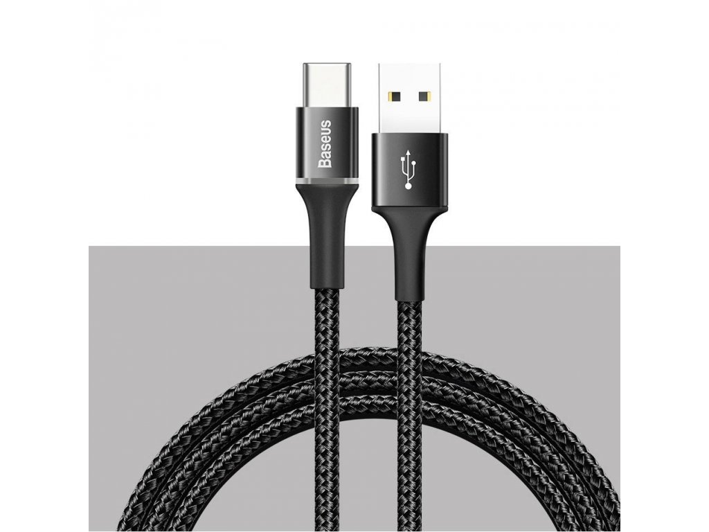 Halo Data Cable odolný nylonový kabel USB / USB-C s diodou LED 3A 0,5M černý (CATGH-A01)