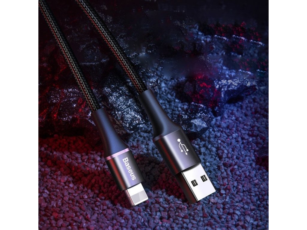 Halo Data Cable podsvícený nylonový kabel USB / Lightning z diodou LED 1.5A 2m červený (CALGH-C09)