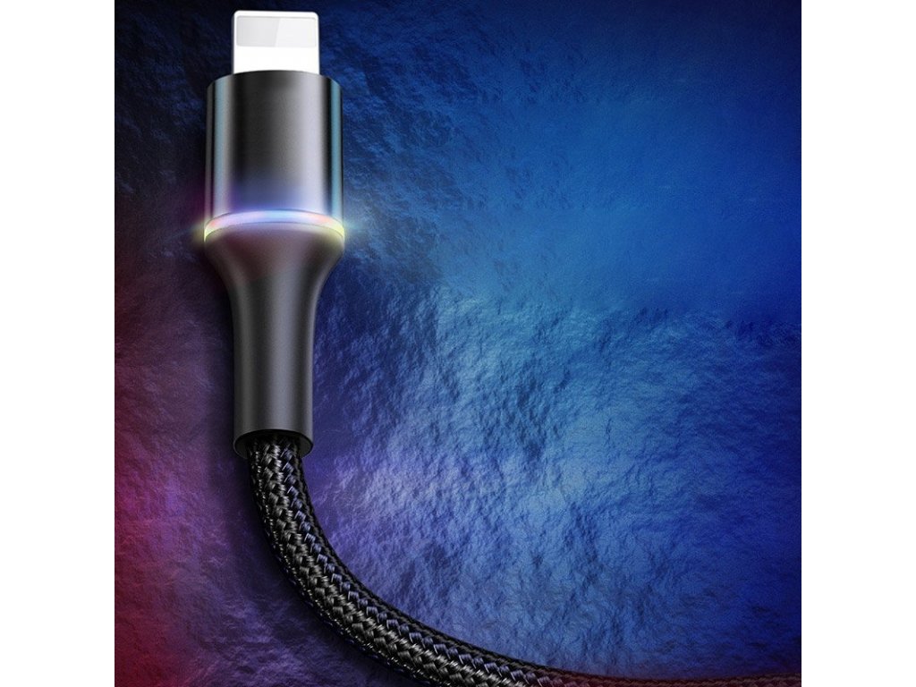 Halo Data Cable podsvícený nylonový kabel USB / Lightning z diodou LED 1.5A 2m červený (CALGH-C09)