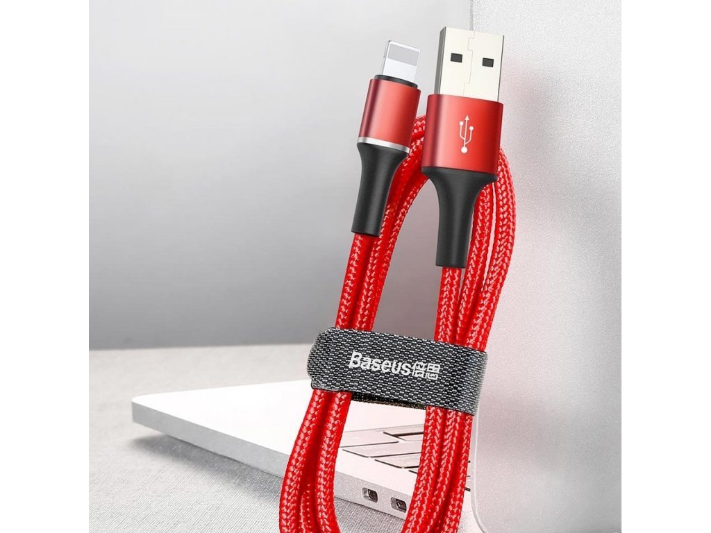 Halo Data Cable podsvícený nylonový kabel USB / Lightning z diodou LED 1.5A 2m červený (CALGH-C09)