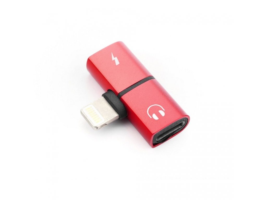 HF/audio + nabíjecí adaptér pro iPhone Lightning 8-pin - Lightning 8-pin SHORT červený blistr