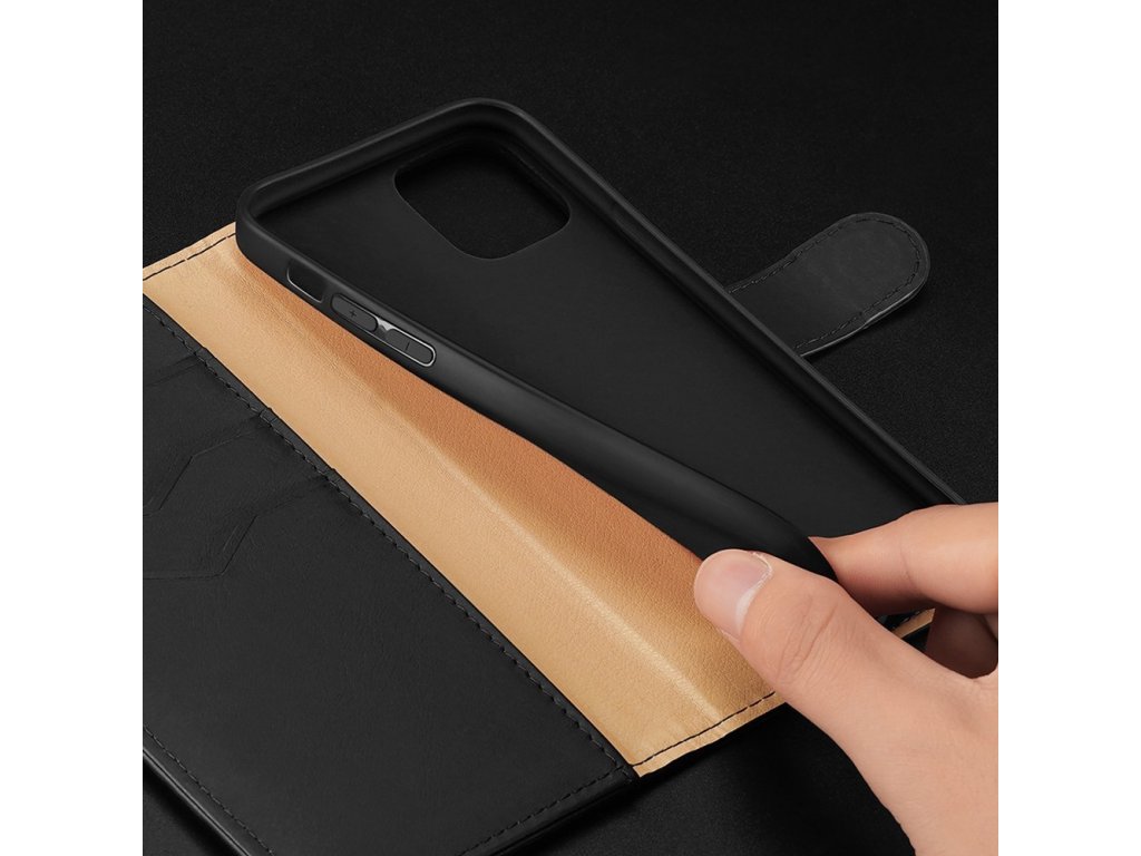 Hivo kožené flipové pouzdro z přírodní kůže na karty a doklady iPhone 11 Pro Max černé