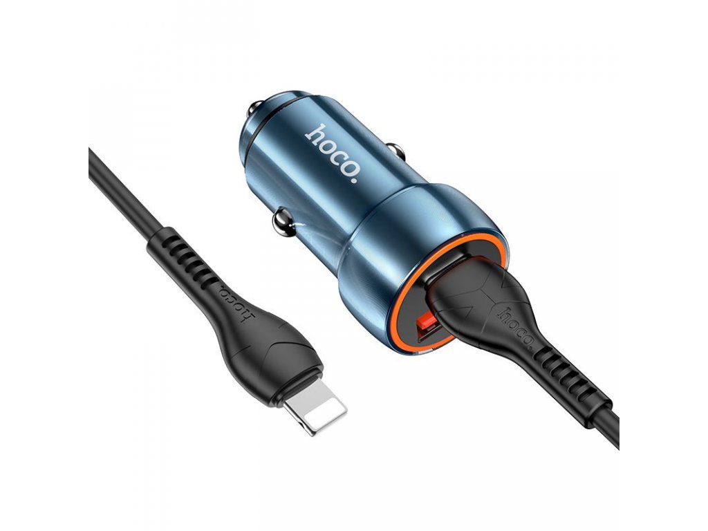 HOCO car charger Type C + USB QC3.0 Power Delivery 20W with cable for iPhone Lightning 8-pin Z46A sapphire blue