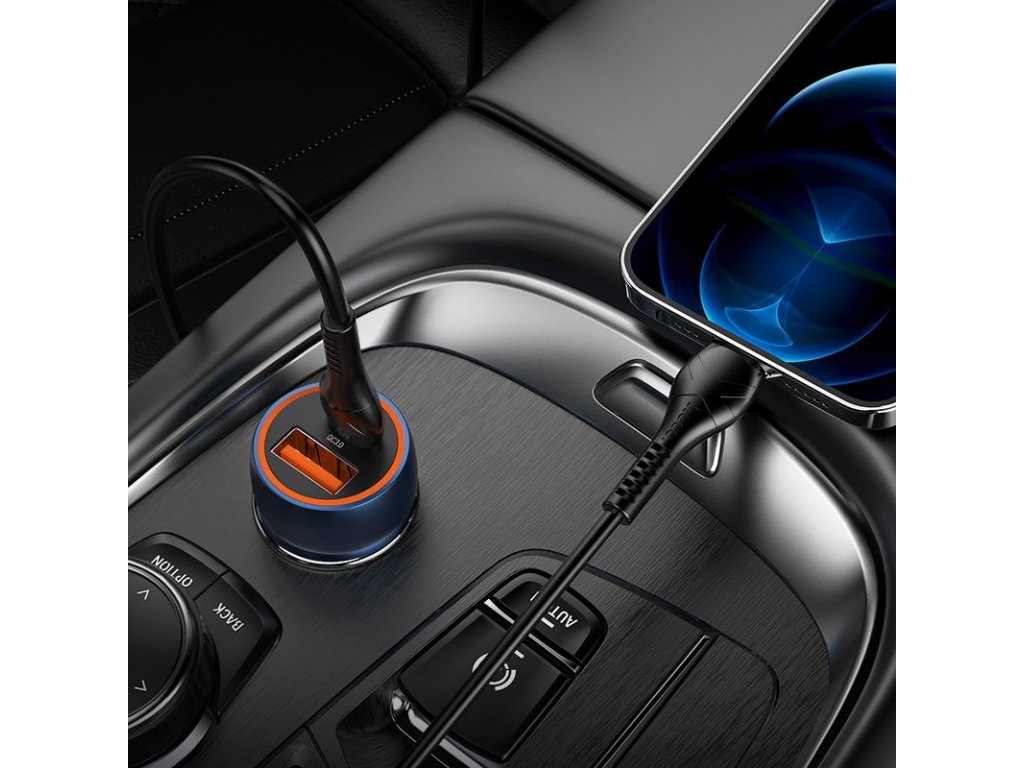 HOCO car charger Type C + USB QC3.0 Power Delivery 20W with cable for iPhone Lightning 8-pin Z46A sapphire blue
