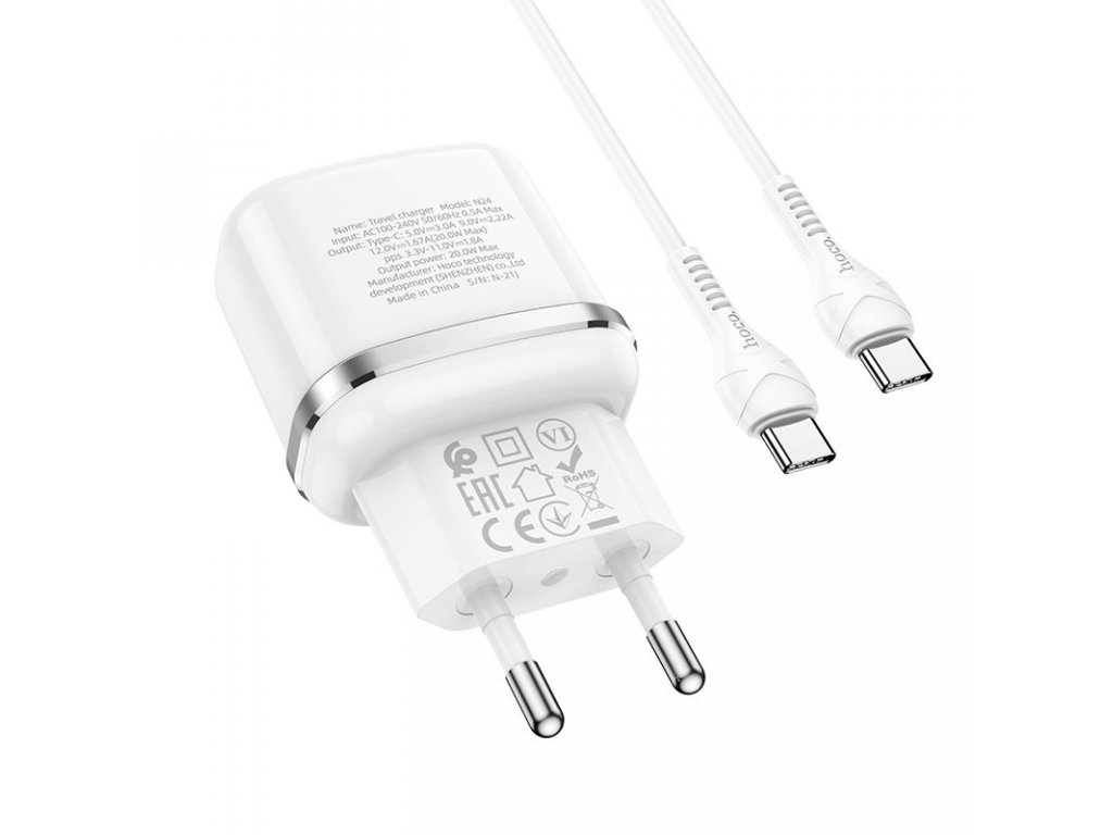 HOCO charger Type C PD 20W Fast Charge Victorious with cable for Type C N24 white