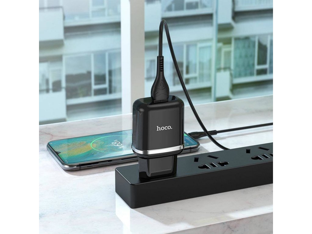 HOCO N3 Charger USB 3A QC3.0 Fast Charge + USB-C Cable Black