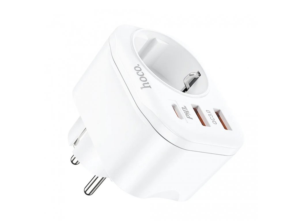 HOCO NS3 Multifunkční nabíječka 2x USB QC3.0 + USB-C + Zásuvka White