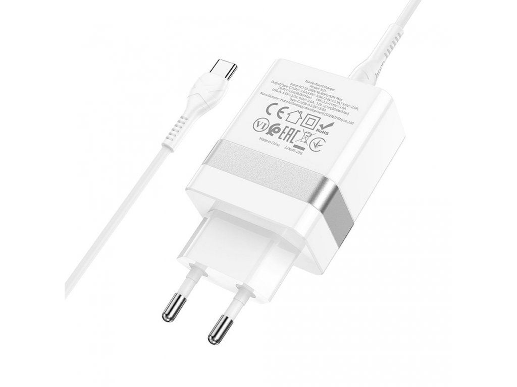 HOCO travel charger Type C + USB QC3.0 with cable for Type C Power Delivery 30W Starter N21 white