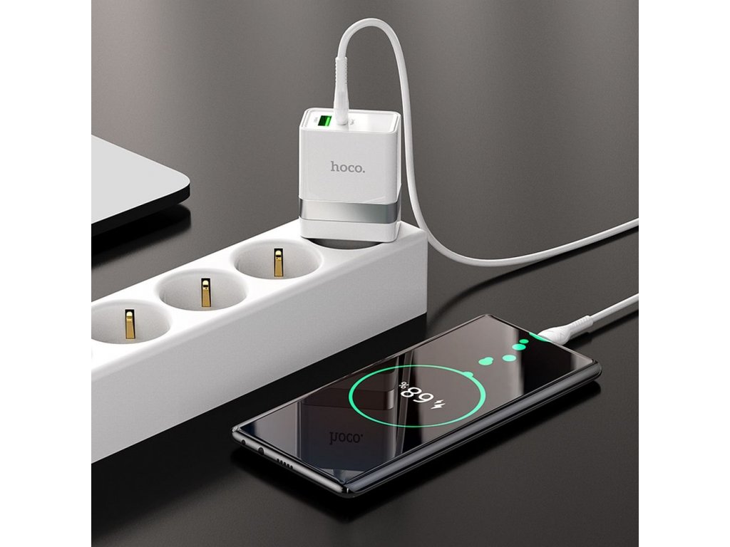 HOCO travel charger Type C + USB QC3.0 with cable for Type C Power Delivery 30W Starter N21 white