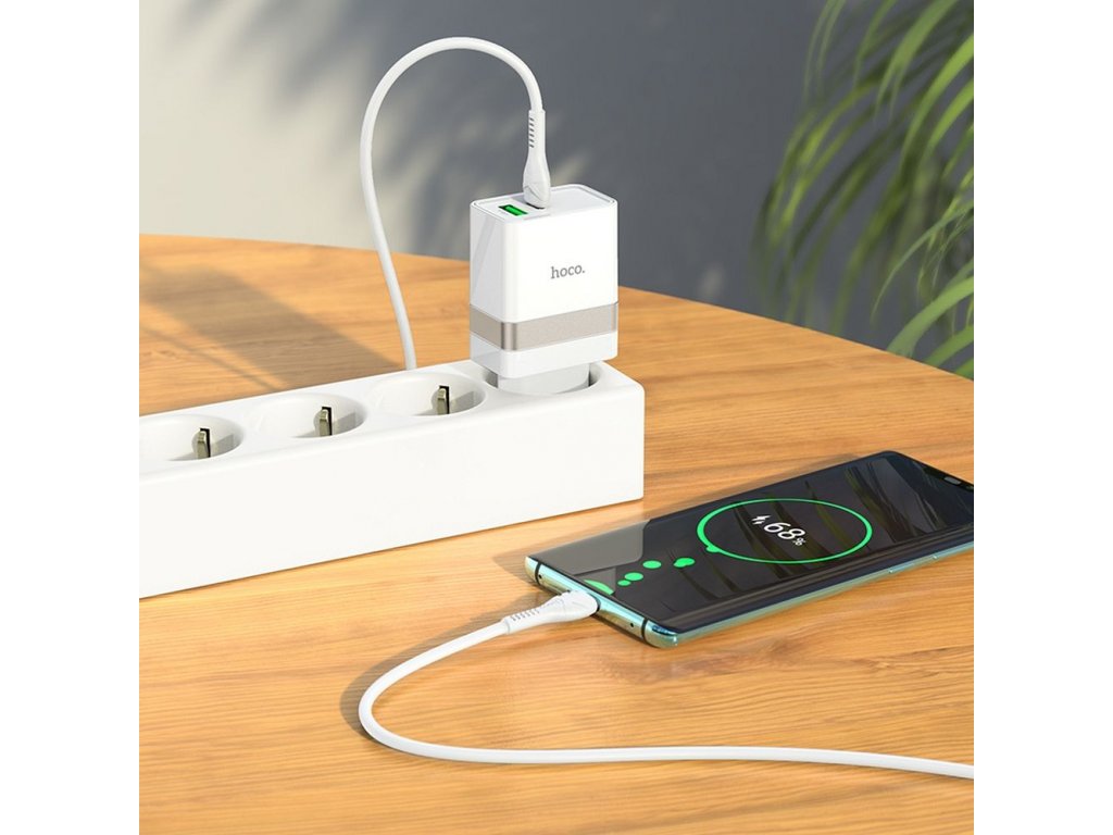 HOCO travel charger Type C + USB QC3.0 with cable for Type C Power Delivery 30W Starter N21 white