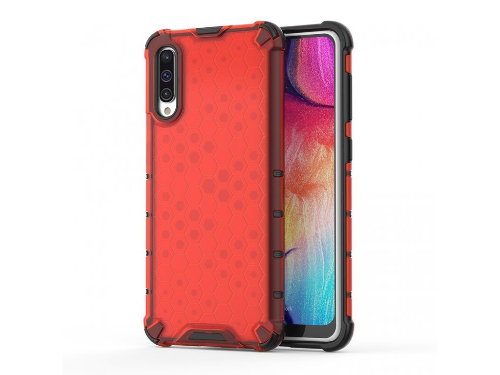 Honeycomb pancéřové pouzdro s gelovým rámem Samsung Galaxy A50 červené