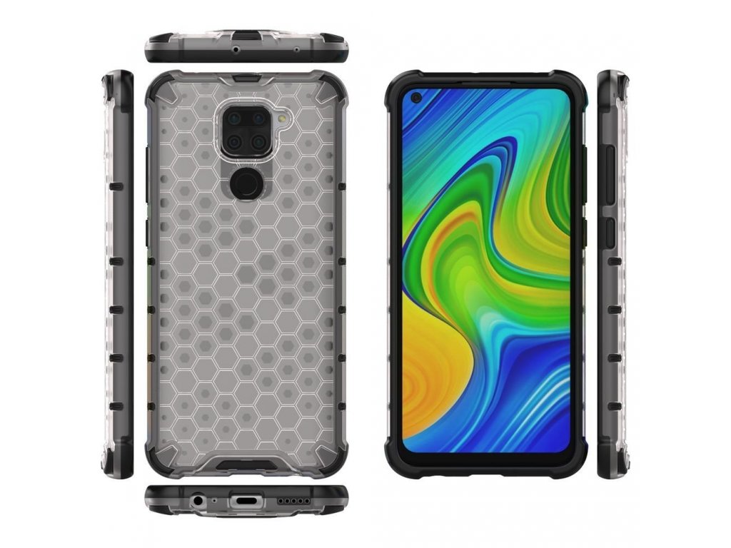 Honeycomb pancéřové pouzdro s gelovým rámem Xiaomi Redmi 10X 4G / Xiaomi Redmi Note 9 průsvitné