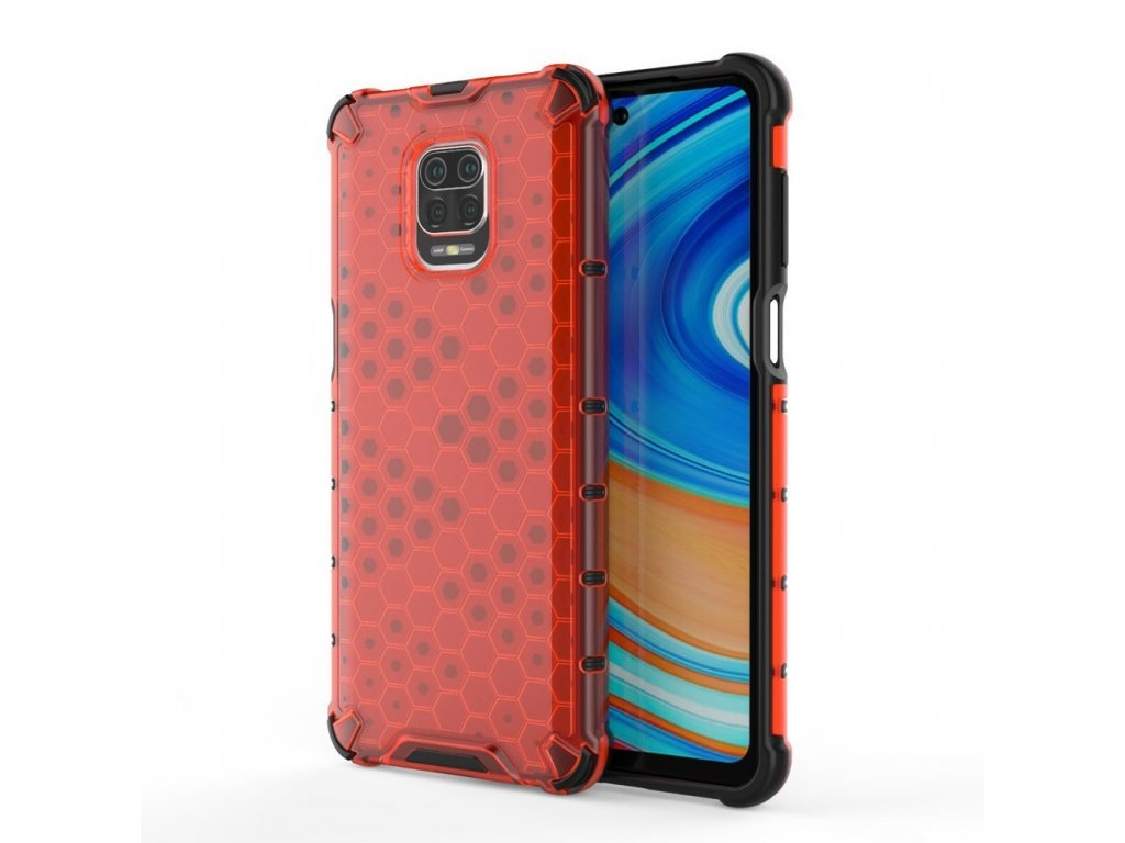 Honeycomb pancéřové pouzdro s gelovým rámem Xiaomi Redmi Note 9 Pro / Redmi Note 9S červené