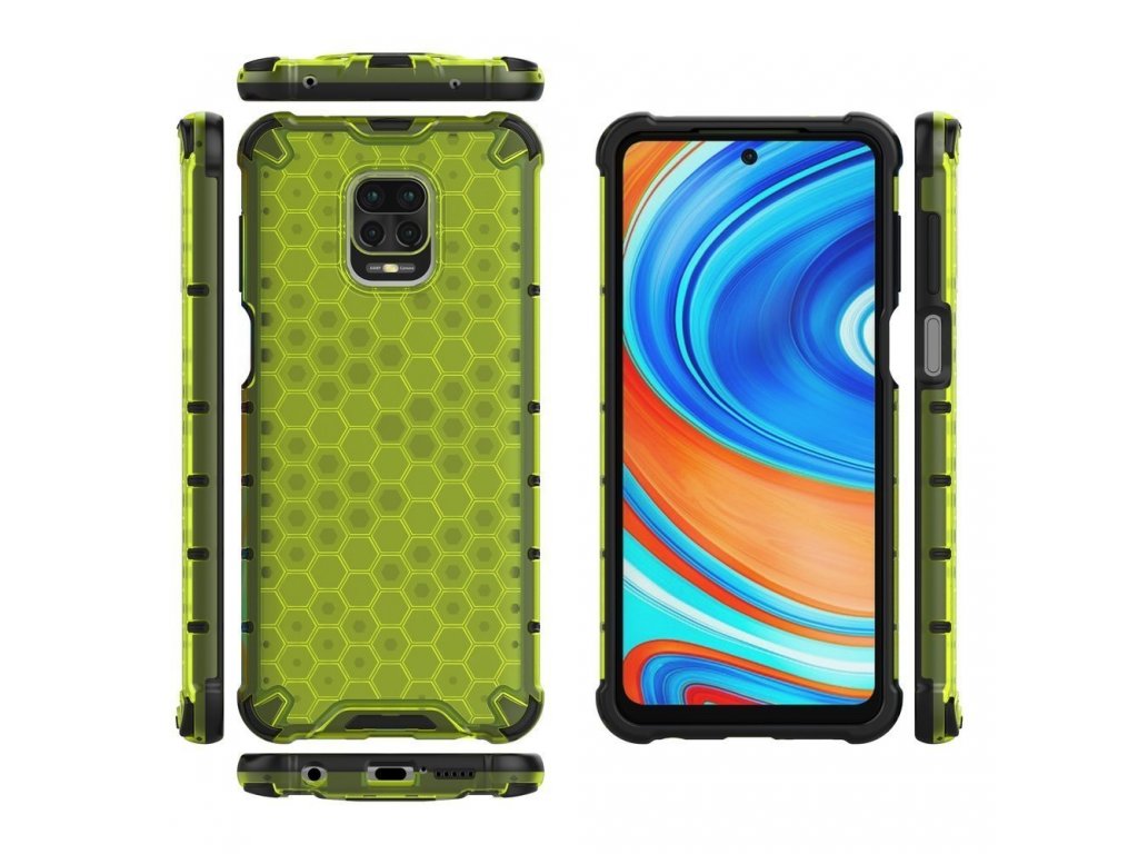 Honeycomb pancéřové pouzdro s gelovým rámem Xiaomi Redmi Note 9 Pro / Redmi Note 9S zelené