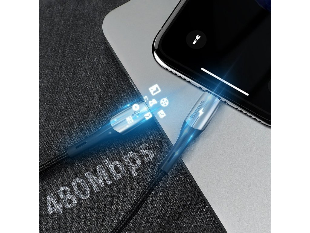Horizontální datový kabel Type-C k iP PD 18W 1m - černý