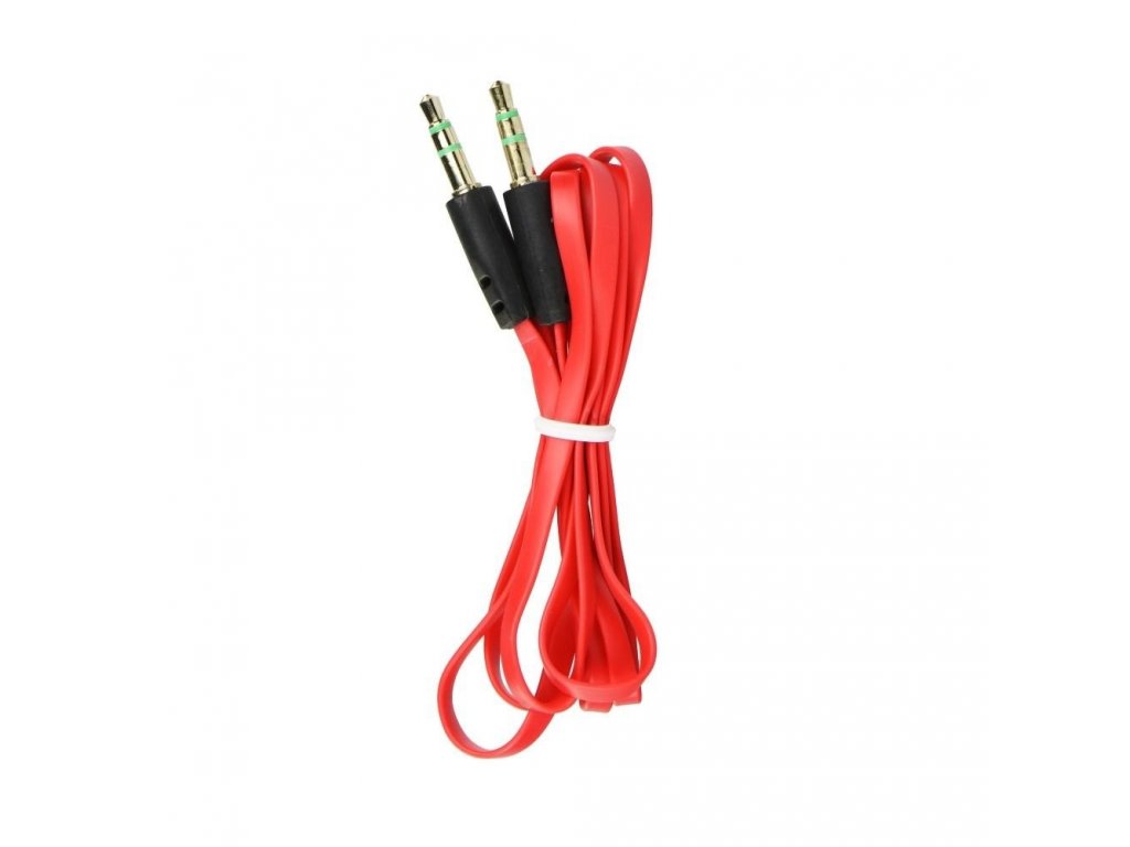 Kabel AUX JACK STEREO 3,5 mm červený 1m, plochý