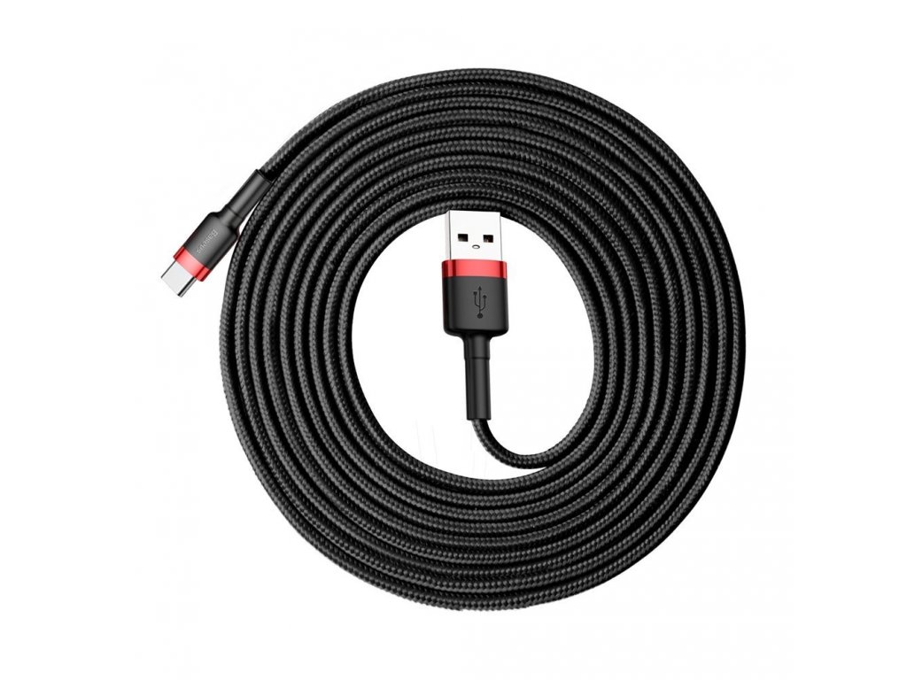 Kabel cafule USB-C 2A 3m červený+černý