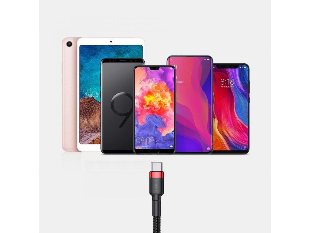 Kabel cafule USB-C 2A 3m červený+černý