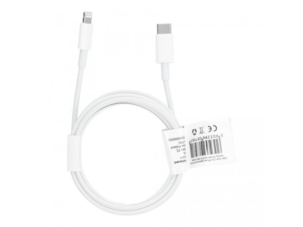 Kabel Typ C pro iPhone Lightning 8-pin Power Delivery PD18W 2A C973 bílý 2 metry