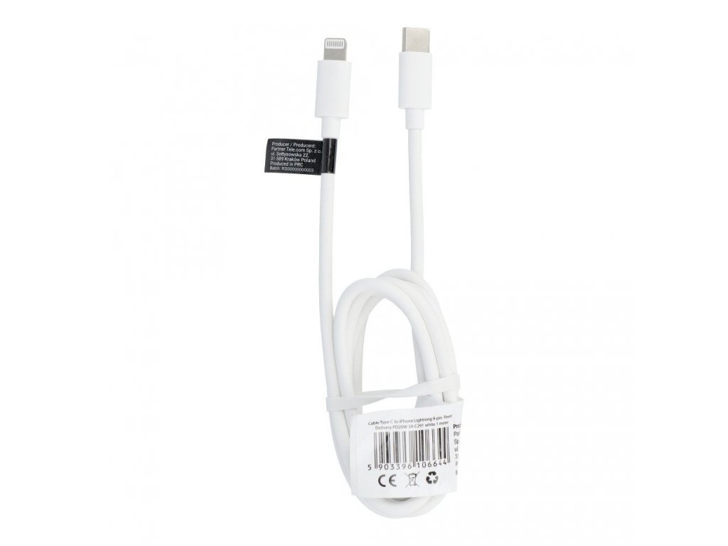 Kabel USB-C / Lightning 8-pin Power Delivery PD20W 3A C291 bílý 1 metr