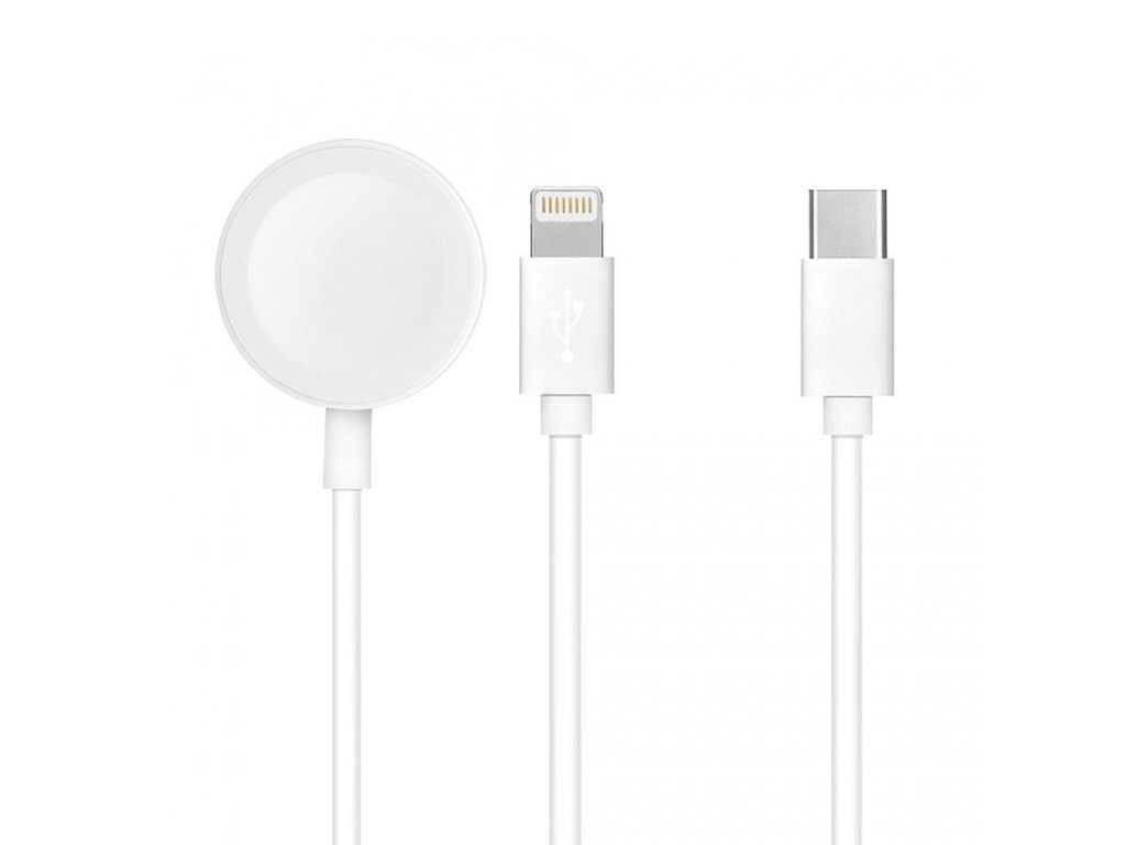 Kabel typu USB-C 2v1 pro iPhone Lightning 8-pin + iWatch 3W 1A bílý