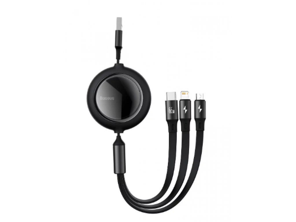 Kabel USB 3v1 Baseus Bright Mirror, USB to micro USB / USB-C / Lightning, 66W, 1.2m - černý