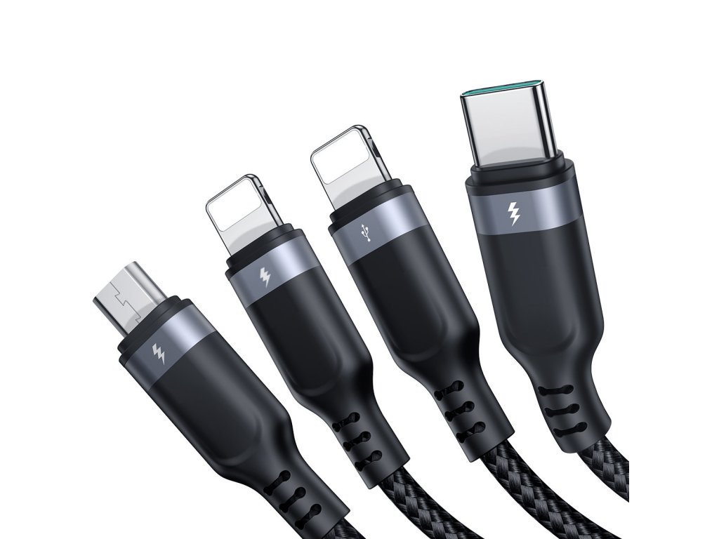 USB 4v1 USB-A - USB-C / 2 x Lightning / Micro nabíjecí a datový kabel 1,2 m Joyroom - černý