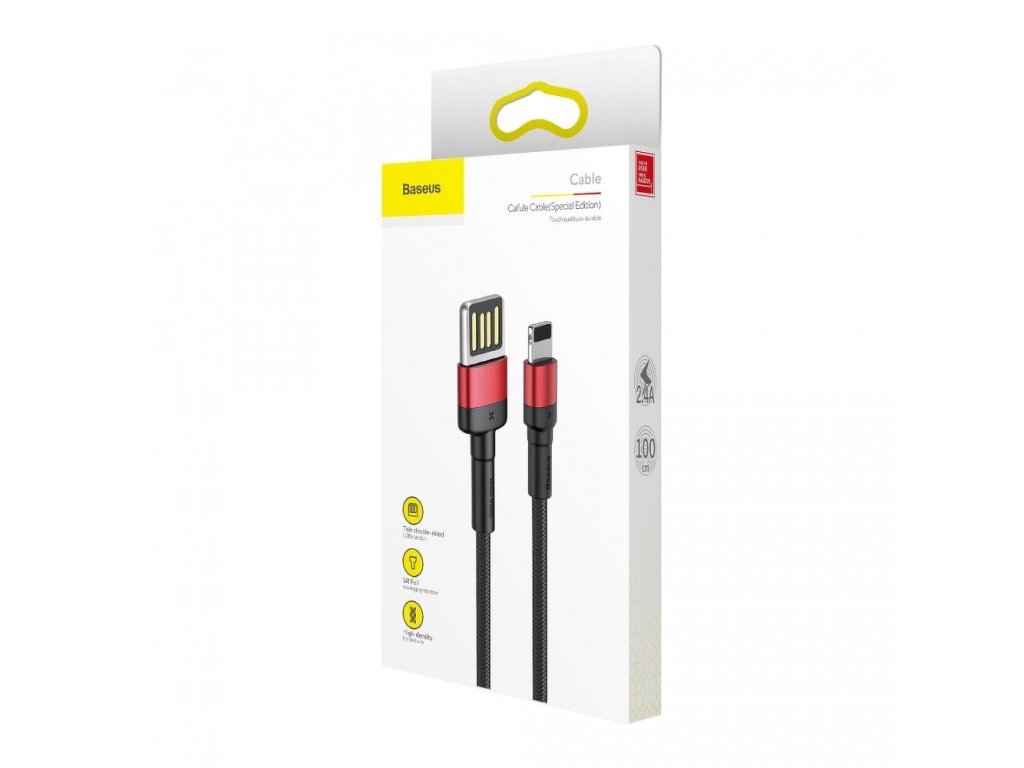 Kabel USB Cafule - iPhone Lightning 8-pin 2,4A 1 metr červený/černý CALKLF-G91